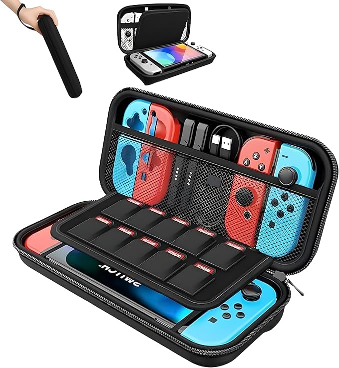 Case Para Nintendo Switch e Switch OLED – Estojo de Transporte Premium | Capa Protetora Resistente com 6 Compartimentos | Bolsa Espaçosa Para Viagens | Proteção Completa Para Jogos e Acessórios
