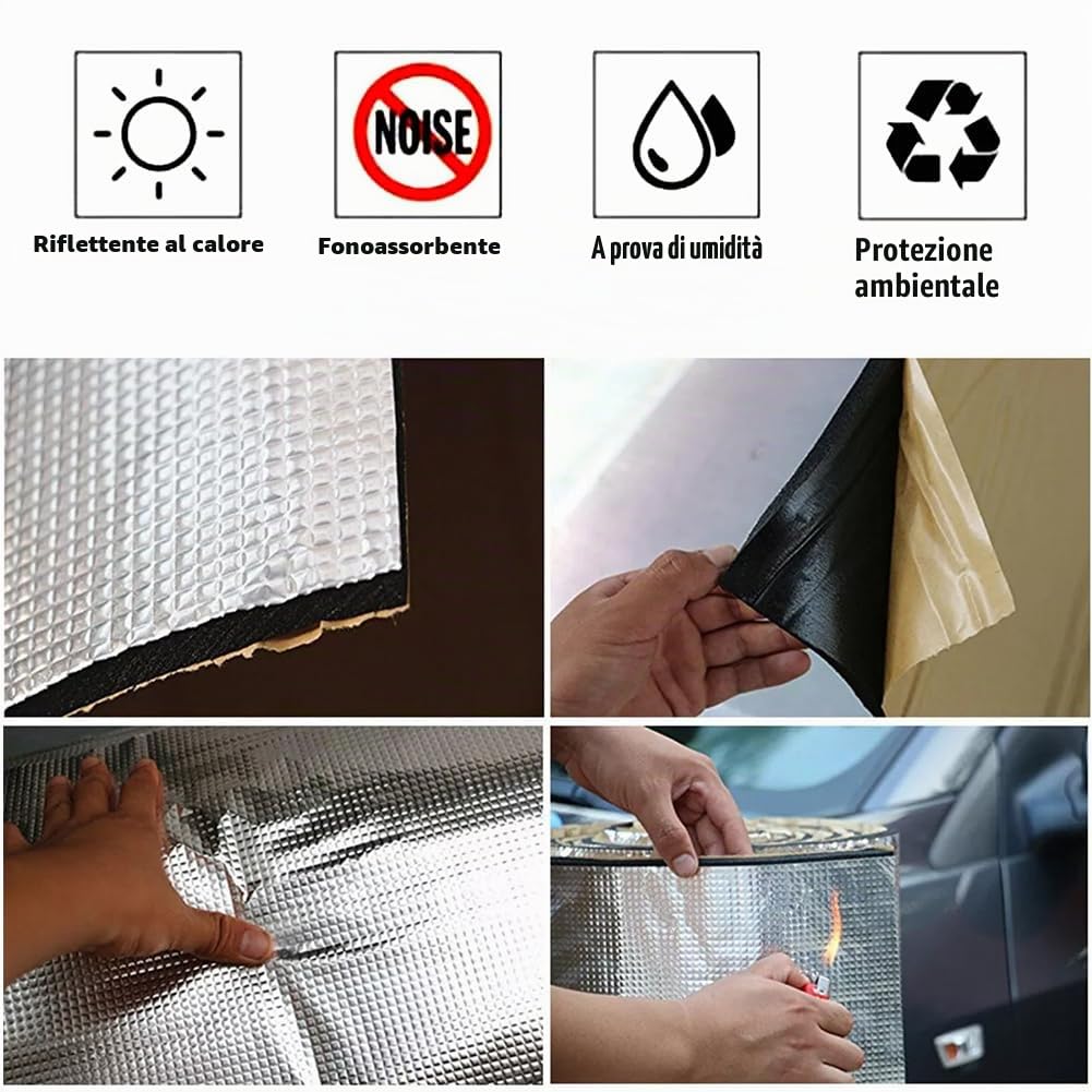 Tappetini Isolanti per Auto, 12 pezzi, Tappetino fonoassorbente per Auto, Isolamento Acustico, Isolante, Ignifugo, Impermeabile, 40 cm x 25 cm x 5 mm