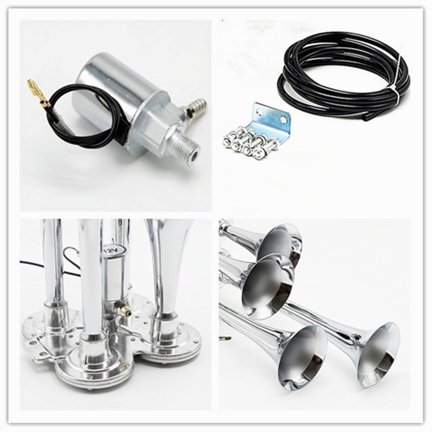 clacson argento a quattro tubi tromba a doppia fila 12 V 150 dB altoparlante elettrovalvola elettrovalvola a tubo impermeabile per veicoli elettrici è adatta per ogni veicolo camion treno nave