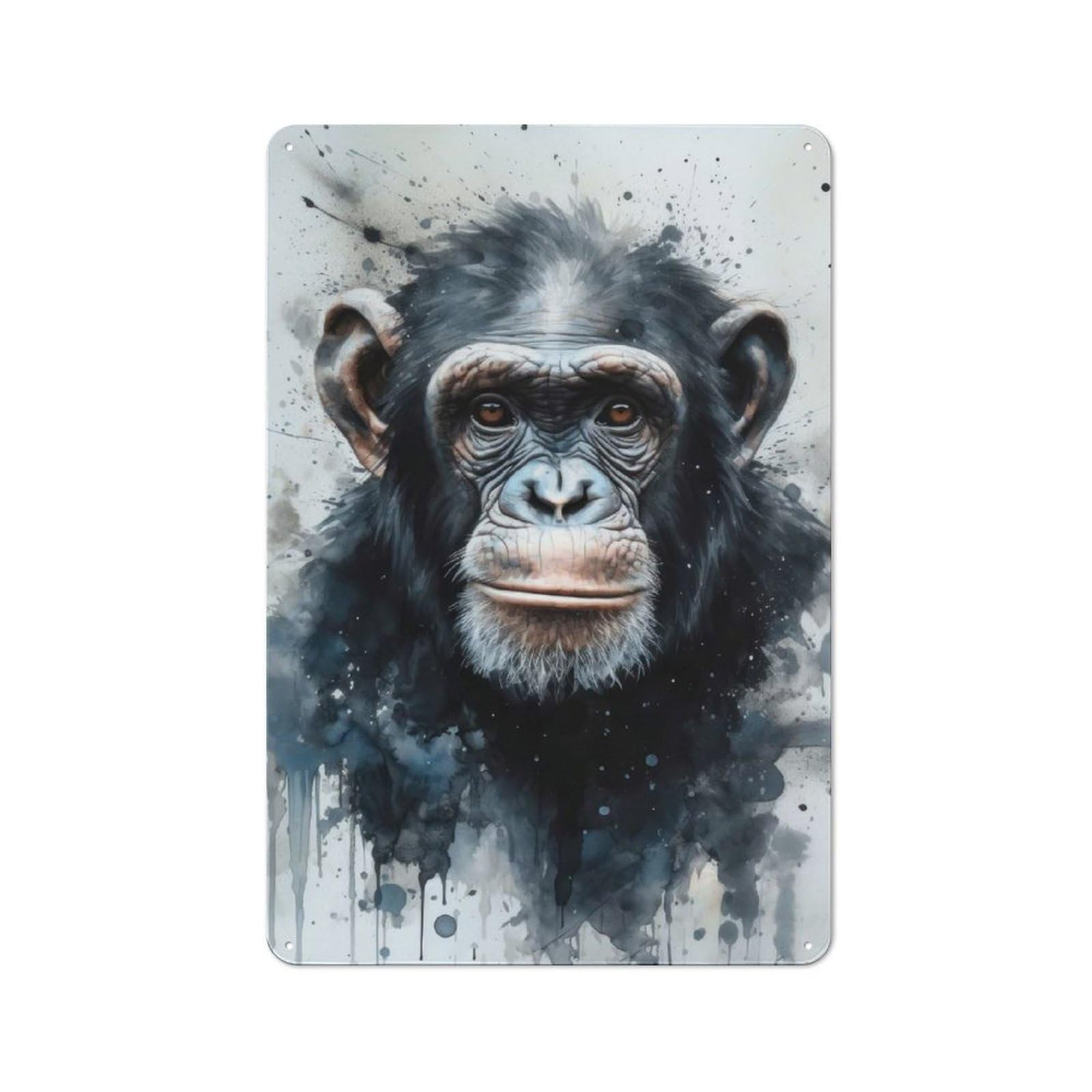 Junmoney Chimpanzee Ape Artistry Printed Metal Sign 30X20cm For Café Or Restaurant, New-Space Wall Decor For Café Owners And Decorators