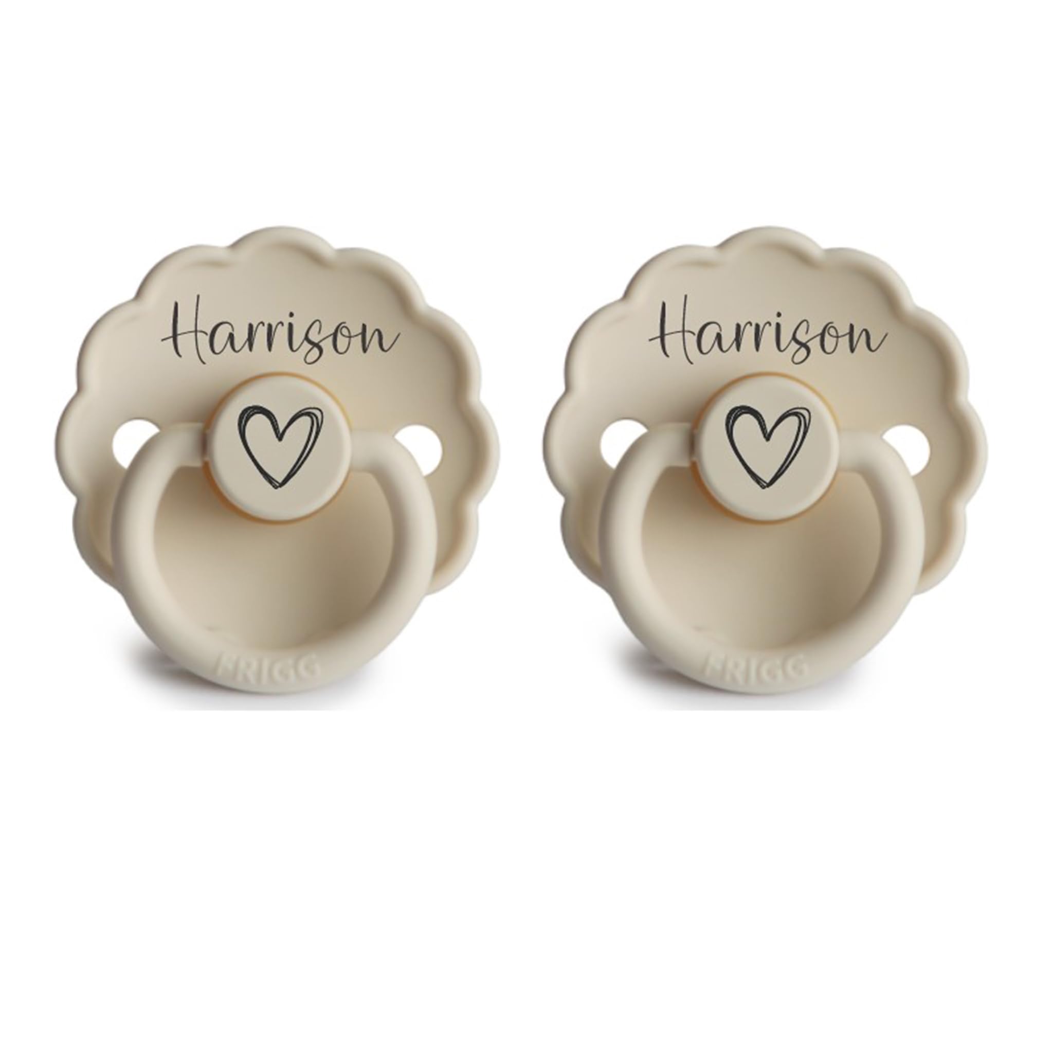 Frigg *2-Pack* Personalised Dummy Pacifier Soother, Natural Rubber, Name & Heart