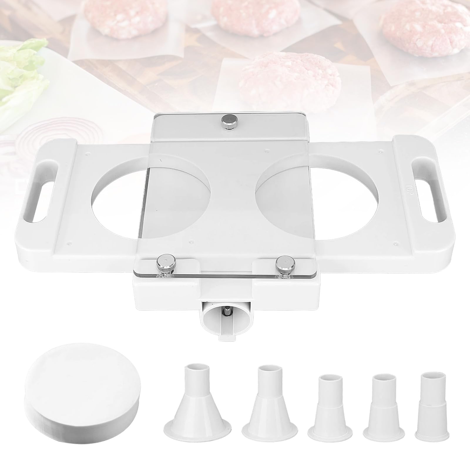 Presse Steak Haché, Fabricant de Moules de Pressage de Hamburger Pressing Maker avec 50 Papiers Antiadhésifs et 5 Tubes adaptateurs Burger Machine Meat Patty Forming pour Saucisse Remplisseur Viande