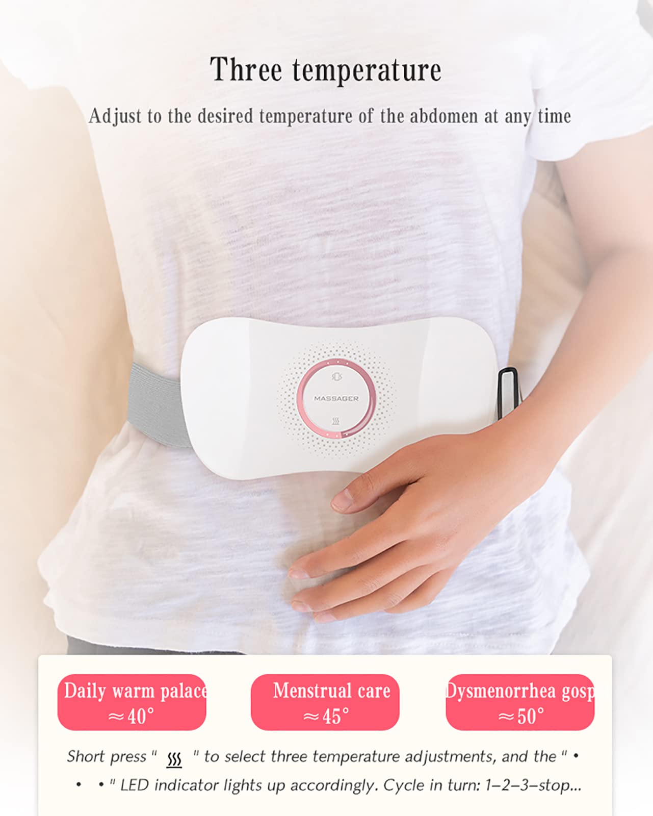 Almohadilla de calefacción menstrual, cinturón de calefacción inalámbrico eléctrico, almohadilla de masaje con calefacción recargable para menstruación/período, dolor de estómago, alivio del dolo