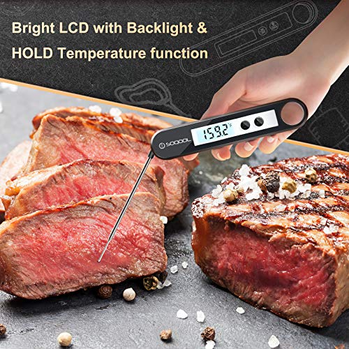 Meat Thermometer, Candy and Food Thermometer for Cooking, SOQOOL Digital Instant Read Meat Thermometer for Kitchen Oil Deep Fry Outdoor BBQ Grill, Folding Probe Backlight & Calibration Function