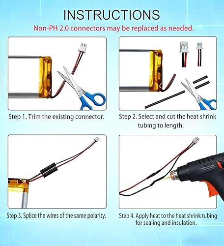 Miniatura 5 de 602030 Batería recargable de 3.7 V 300 mAh con conector JST PH2.0.000 in para auriculares inalámbricos, collares de entrenamiento de perros, autos a