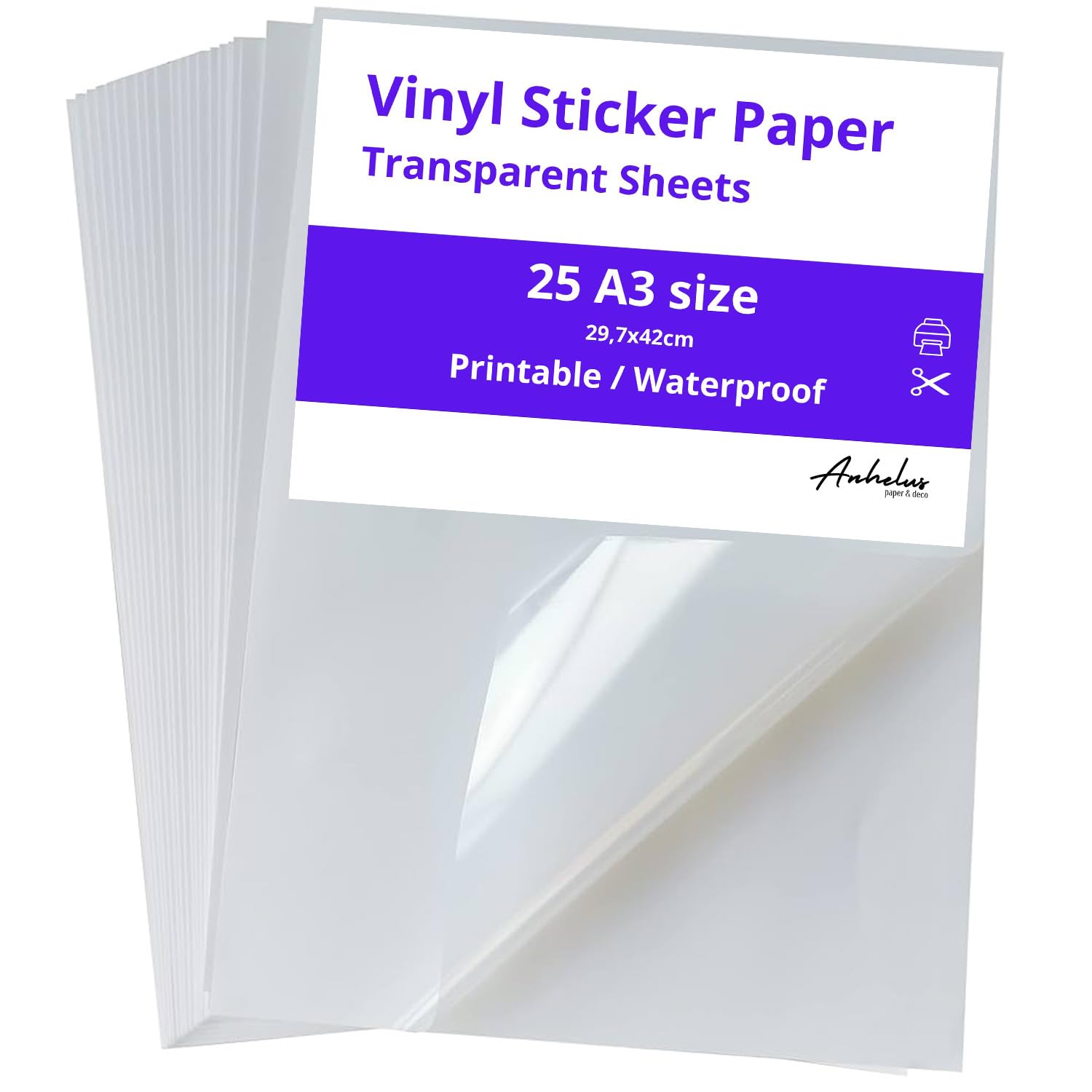25 Printable Clear Vinyl Sticker Paper A3 | 25 Self Adhesive Sheets — image 1