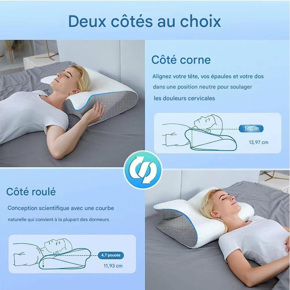 Générique Oreiller Apnée du Sommeil, Oreiller Anti Apnée du Sommeil,Oreillers Ergonomique pour Le Cou Et Les Épaules, pour Les Personnes Dormant sur Le Côté, Le Dos, Le Ventre (Noir)