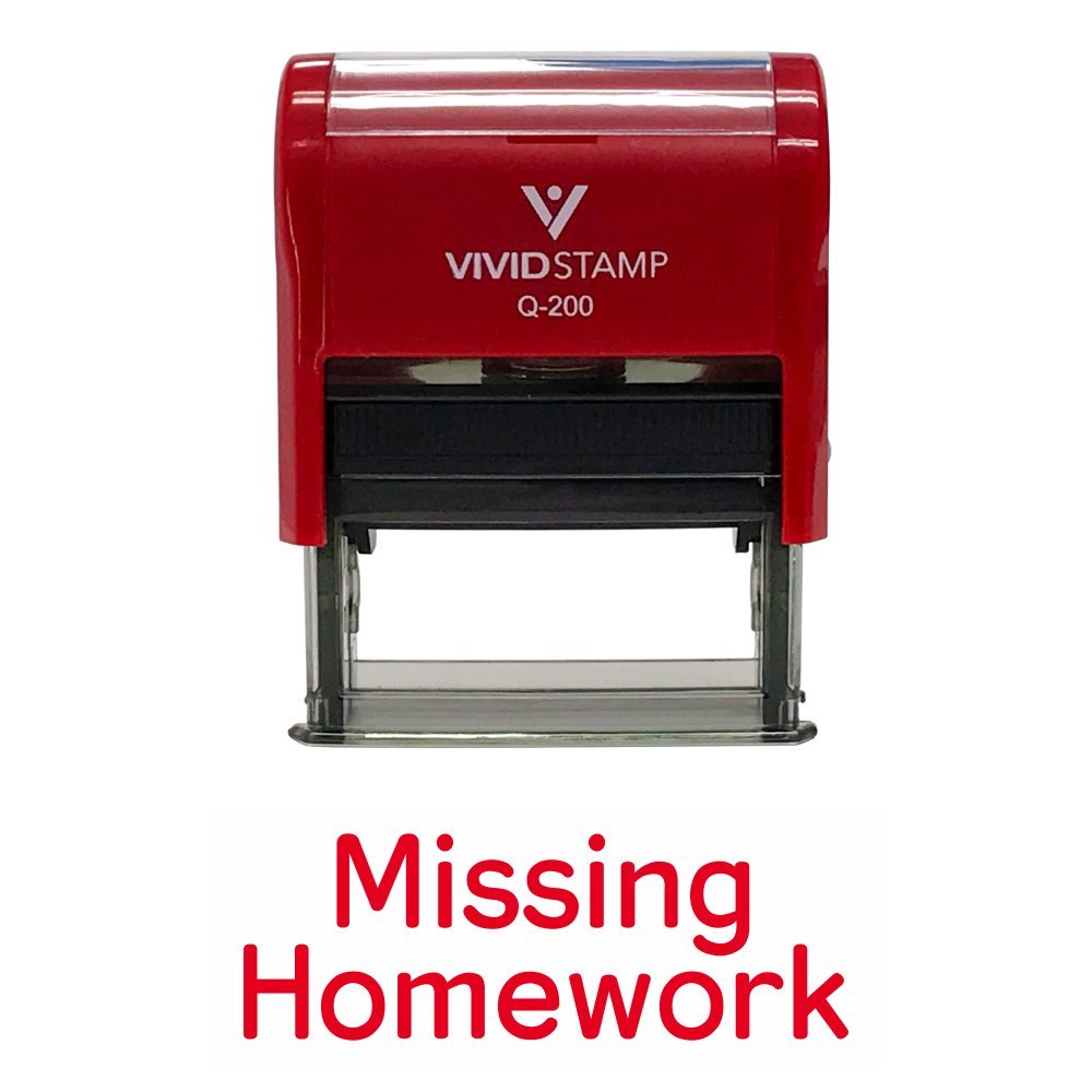 MISSING HOMEWORK Nauczyciel samodzielny tuszujący się pieczątka gumowa (czerwony atrament) - M