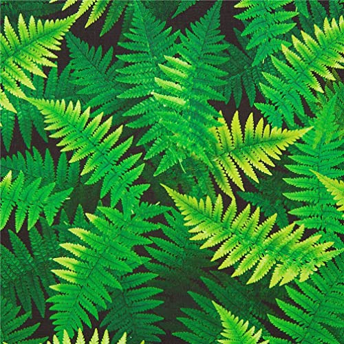Open Air tela de hojas helecho verde intenso en fondo oscuro QuiltingTreasures EE. UU. algodón follaje plantas Cover
