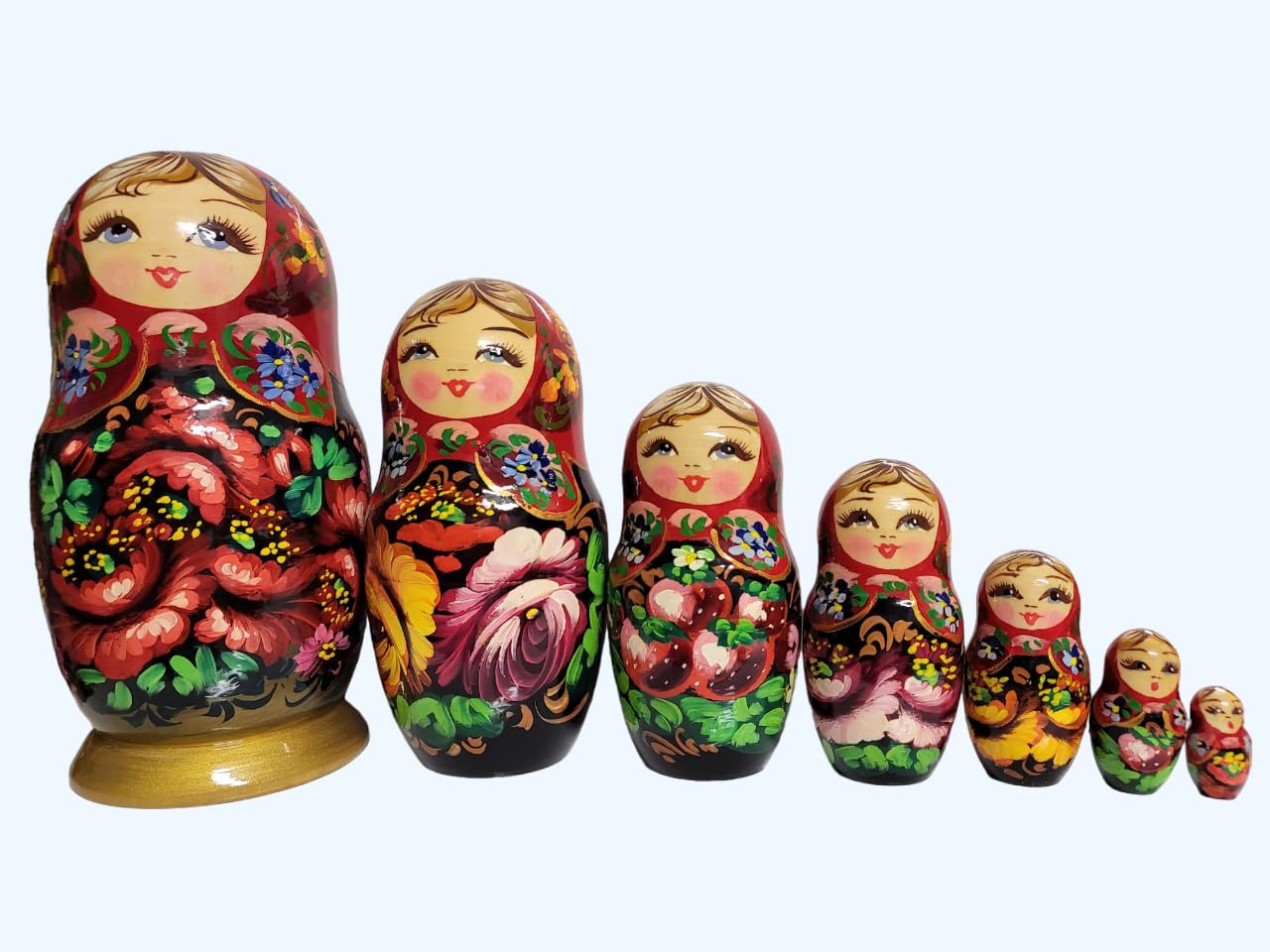 Generico Matrioska 7 jednostek (22 cm) Drewniana lalka Матрёшка Павлопаский платок №2" 7 мест (22 см)