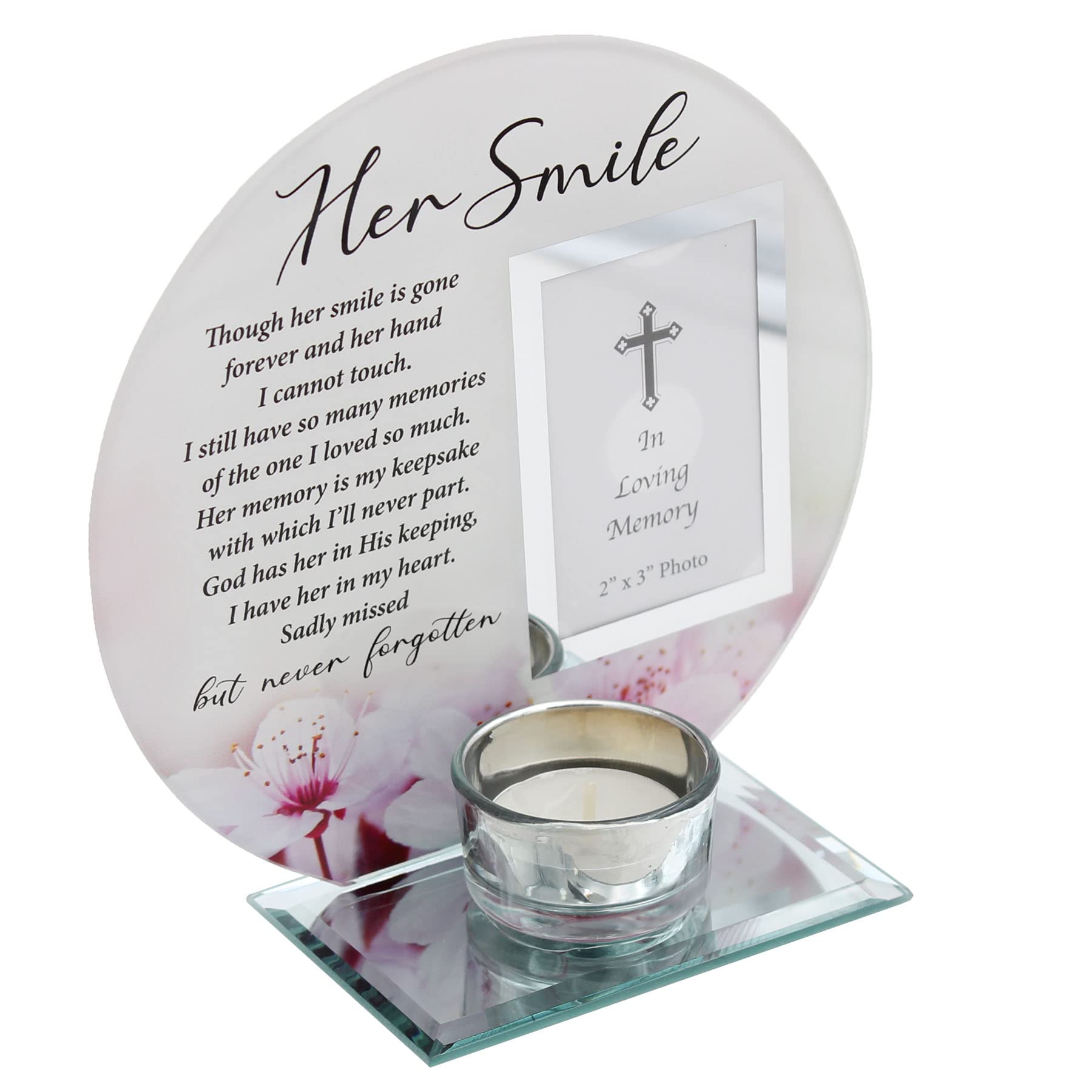 Glass Memorial Votive Tea Light Candle Holder with Photo Frame Tealight for Mum, nan, sister, daughter, or Someone special - Her Smile