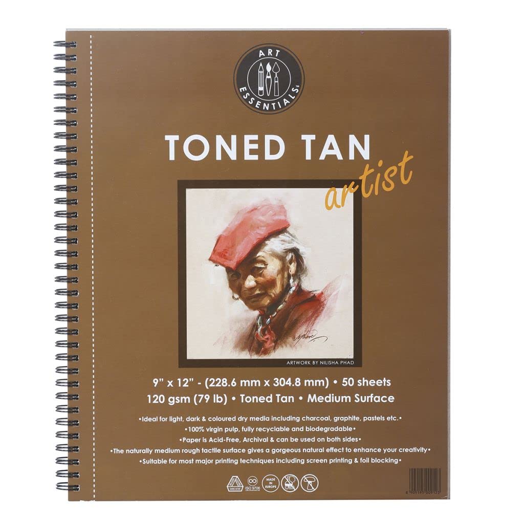 Art Essentials Toned Sketch Artist 9 x 12 inch Warm Tan Medium Surface 120 GSM, Perforated Wiro of 50 Sheets, Acid Free Paper for Sketching, Drawing with Graphite, Charcoal, Pastel, Light & Dark Media-image-11