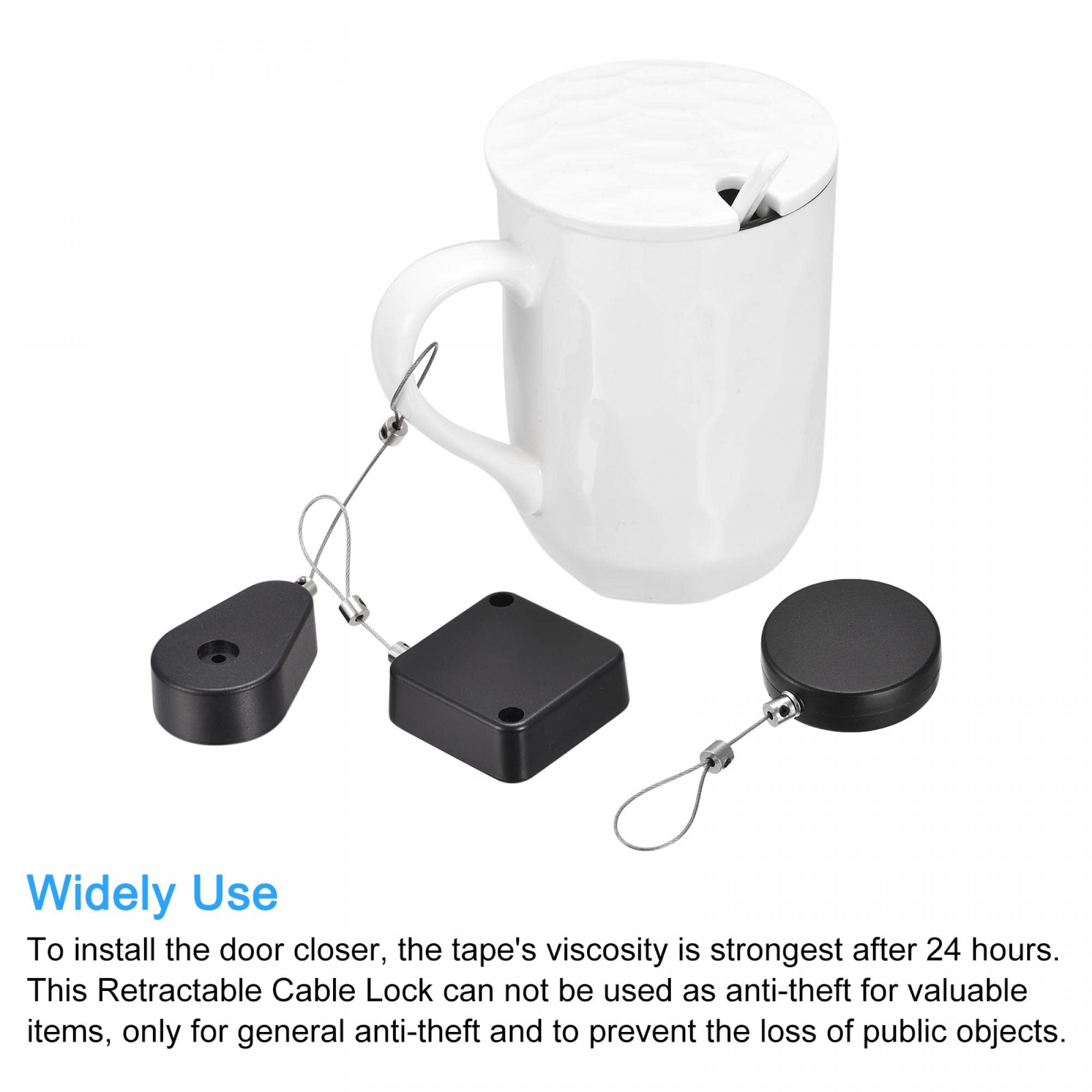 sourcing map Cerradura de Cable Retráctil Redonda con Autoadhesivo, Bloqueo de Seguridad de Control Remoto, Cuerda Antipérdida 2m, Bloqueo de Cable de Hardware, Fuerza de Tracción 200g, Negro