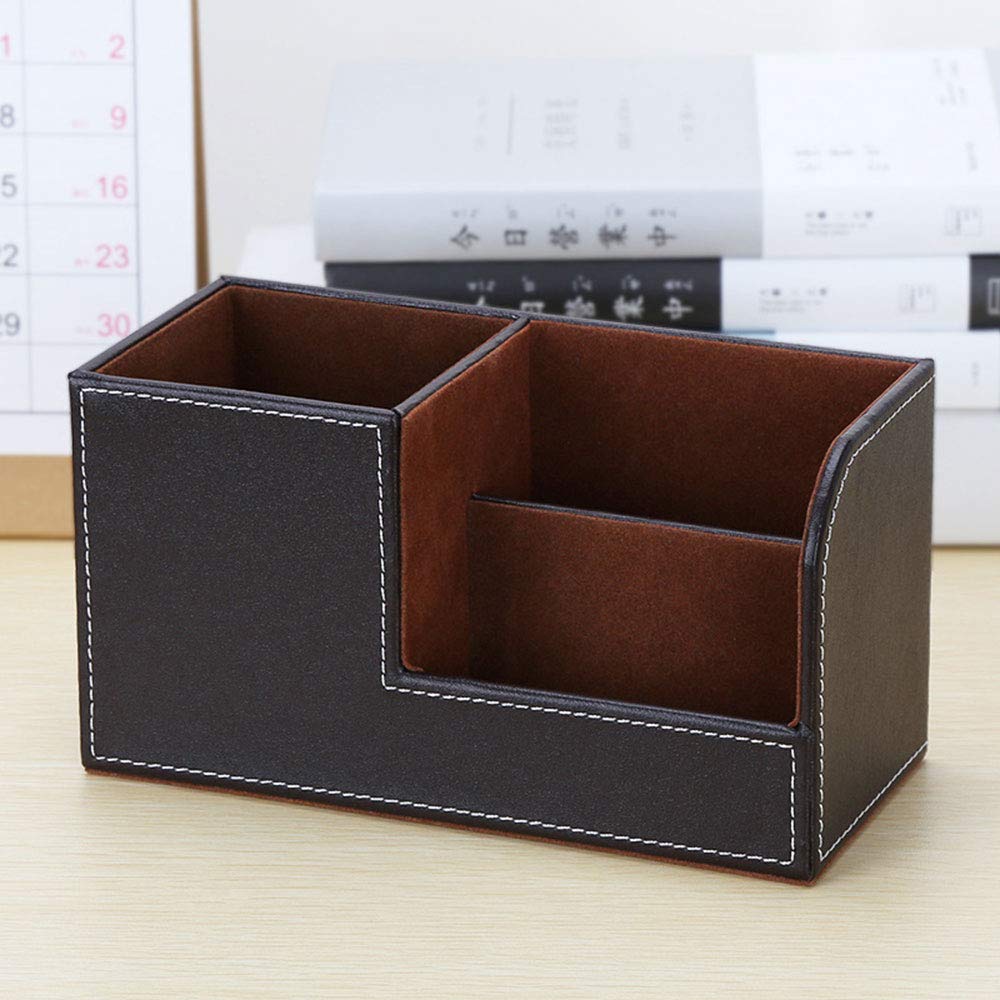 Tooloflife Brown Desk Organiser Organiser Table Leather Pen Holder Pen Box Pen Holder Multifunctional Office Stationery Desk Tidy Supplies