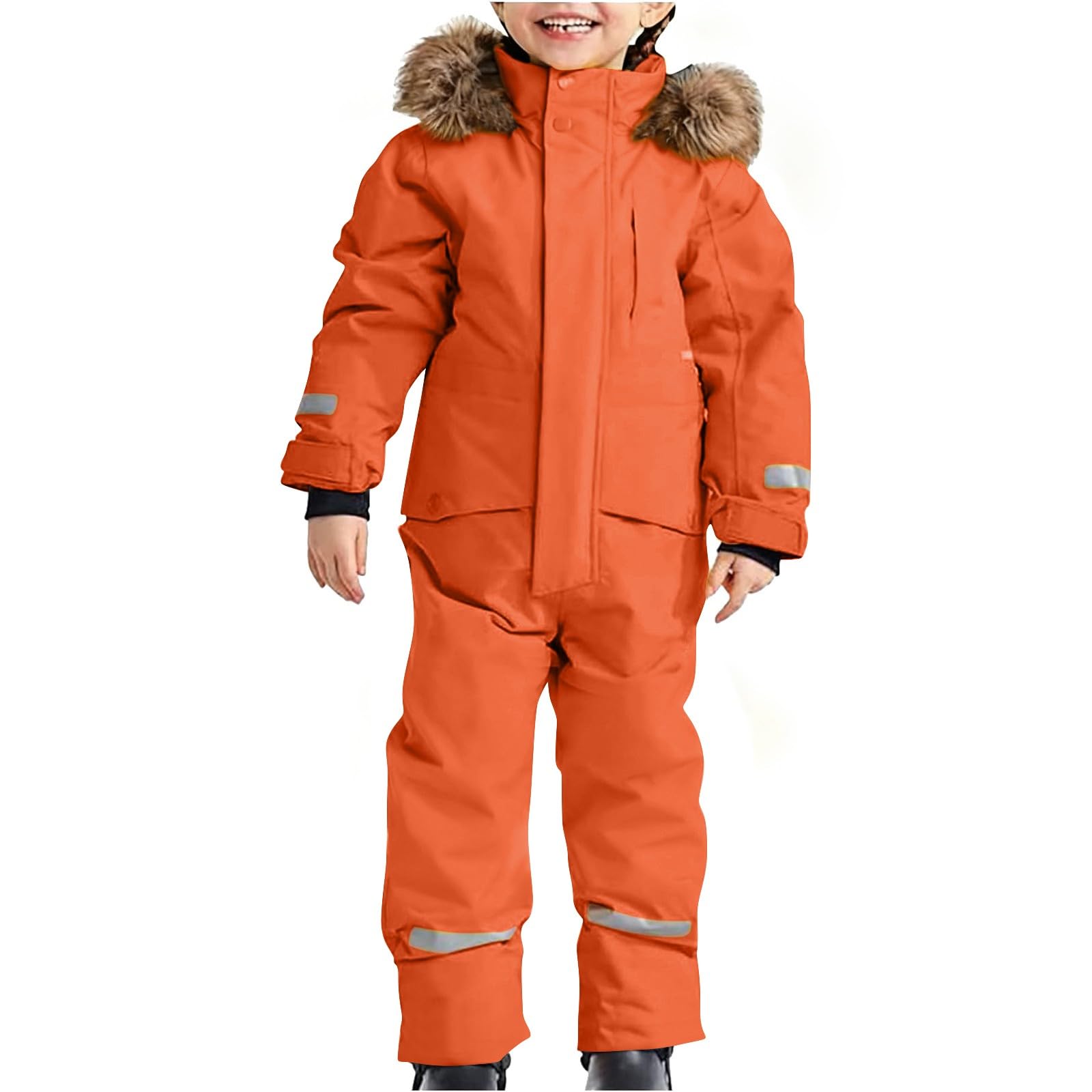 Tuta da sci per bambini, termica, invernale, calda, antivento, impermeabile, morbida, casual, con cappuccio e strisce riflettenti