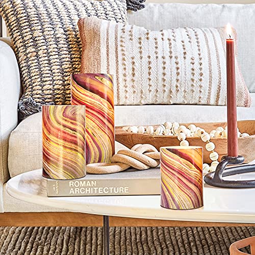 Holitown Led Candles Set Of 3 Flameless Candles Purple Marbling Style Flickering Battery Powered Candles With Remote & Timer Real Wax Pillar Candles For Farmhouse Decor Rustic Vintage Room Decor #TOP4