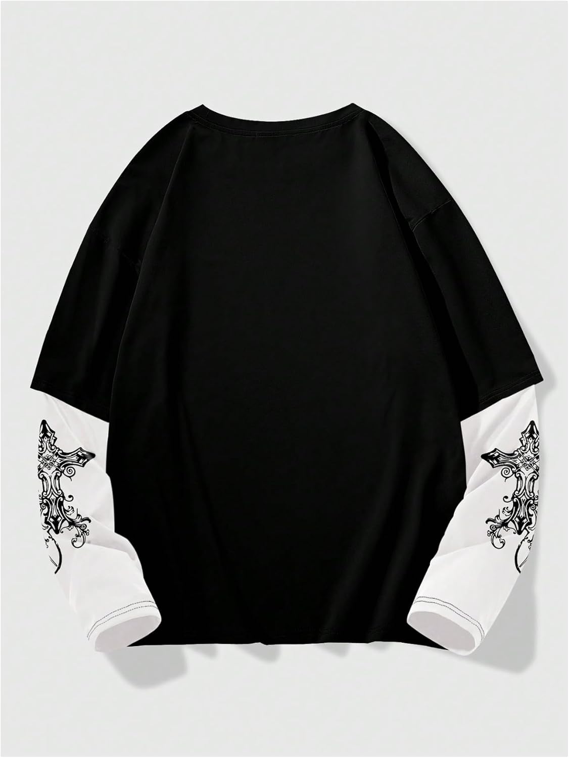 GORGLITTER Men's Y2k Goth Shirt Jersey Letter Graphic Color Block Oversized Long Sleeve Crewneck Vacation Tee Tops - Image 2