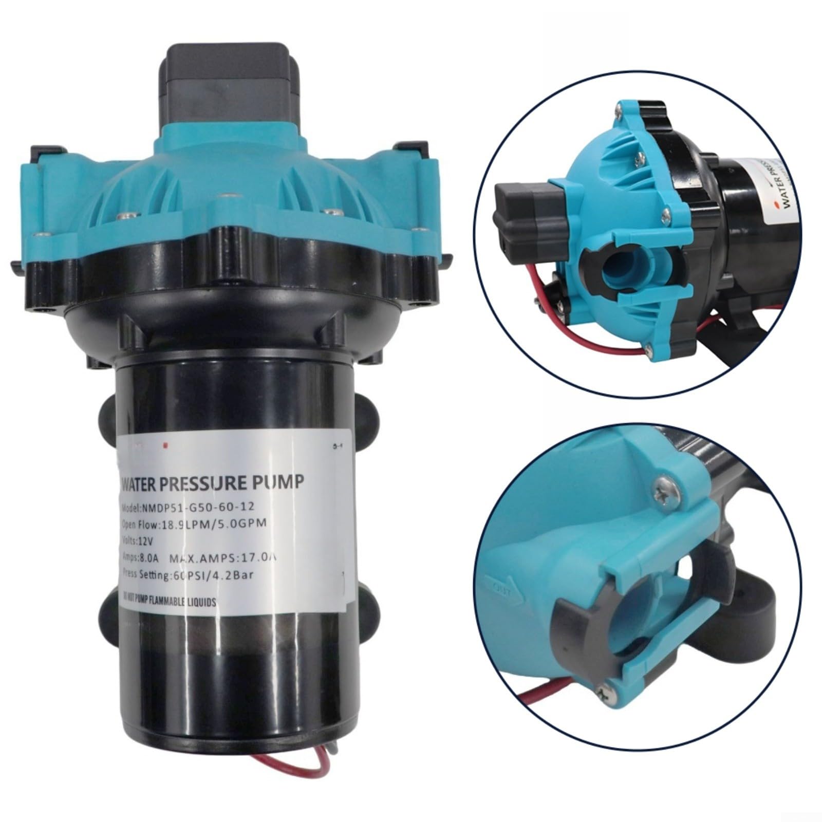Bomba de presión autocebante de agua dulce serie 51 de 12 V para caravanas, autocaravanas y barcos, sistema de riego fuera de la red de bajo ruido (NMDP51-G30-60-24)