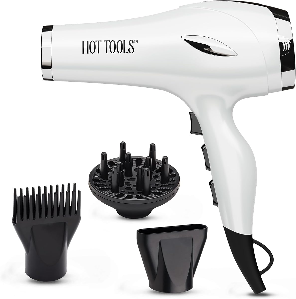 Pro Artist 2400 Turbo Ceramic Hair Dryer, 1875 Watt, White | Ionic Blow Dryer, Fast Drying, 6 Heat/Speed Settings + Cool Shot, Diffuser, Pik & Concentrator Attachments, 8 Ft Cord