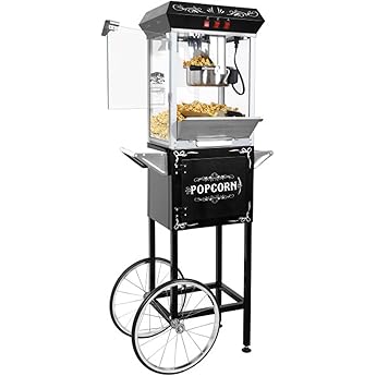 Nostalgia Popcorn Maker Machine - Professional Cart With 10 Oz Kettle Makes Up to 40 Cups - Vintage Lincoln Popper Popcorn Machine Movie Theater Style - Black