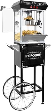 Foundation Popcorn Maker Machine with Cart - 8oz Stainless Steel Kettle Makes up to 48 Cups - Movie Theater Style Vintage Popcorn Machine Cart on Wheels by Great Northern Popcorn Black