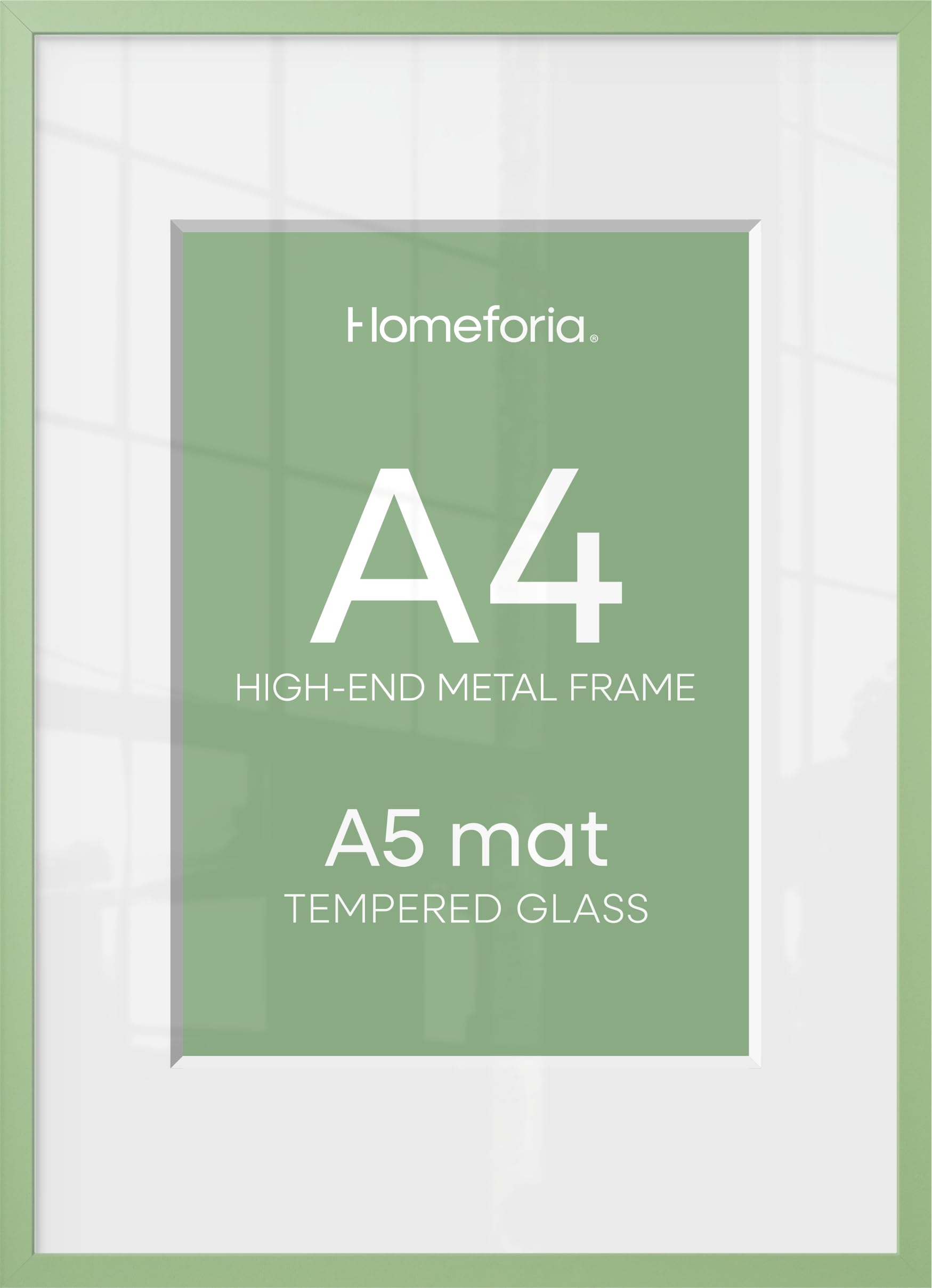 Homeforia A4 Green Picture Frame, High-End Metal, A5 Mat, Glass | High End Aluminum, Tempered Glass, Acid-Free A5 Removable Mat, A4 Edge-to-Edge Display, Wall Kit, Set Of 2