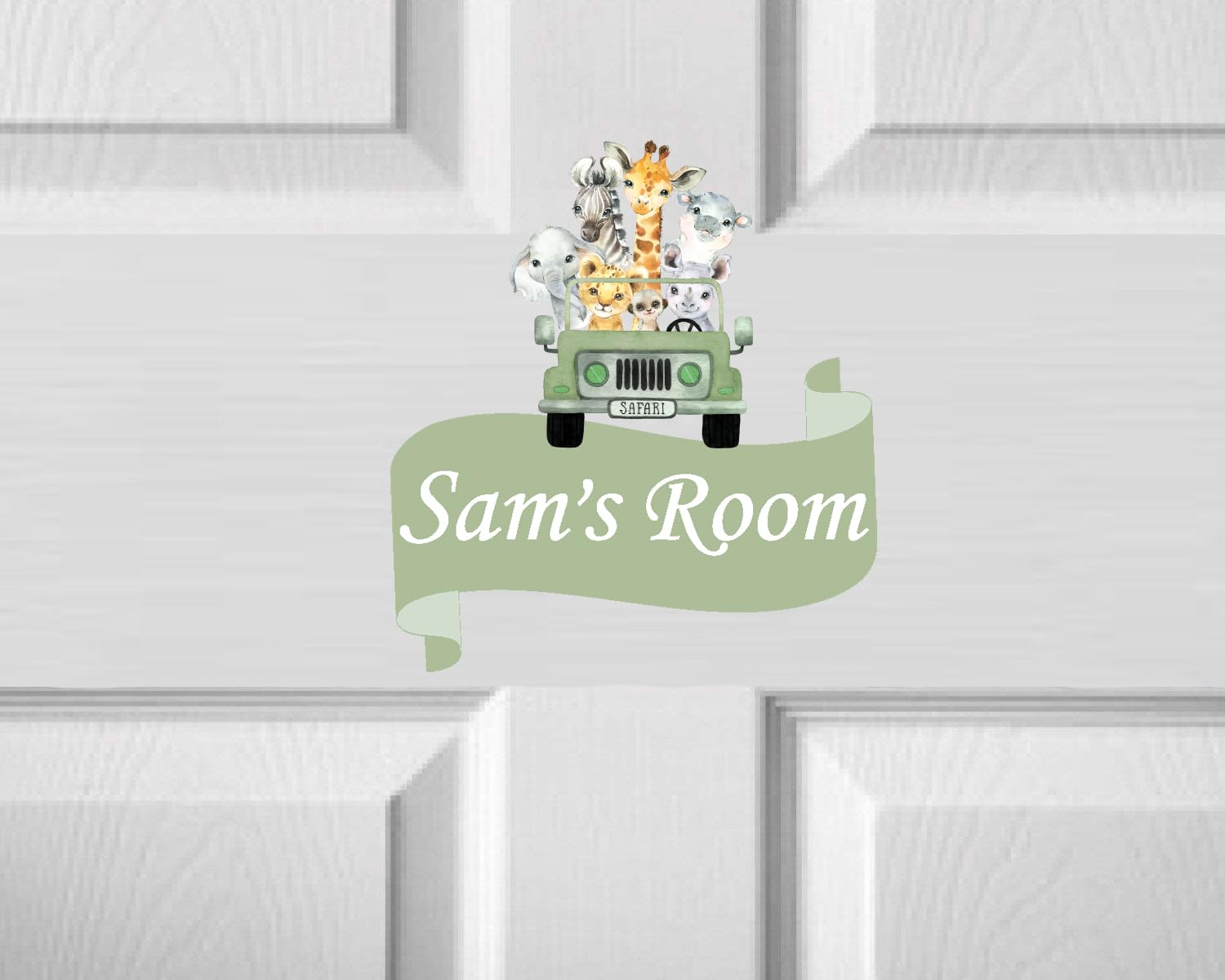 Personalised Safari Animals 2pc Door Sign Childrens Art Vinyl Stickers