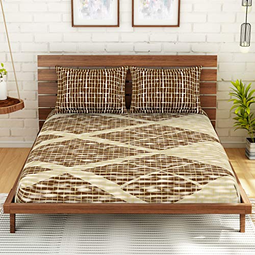 Image of Spaces 100% Cotton Fitted Sheets with Pillow Cover Soft Feel Skin Safe Breathable 210 Tc Brown