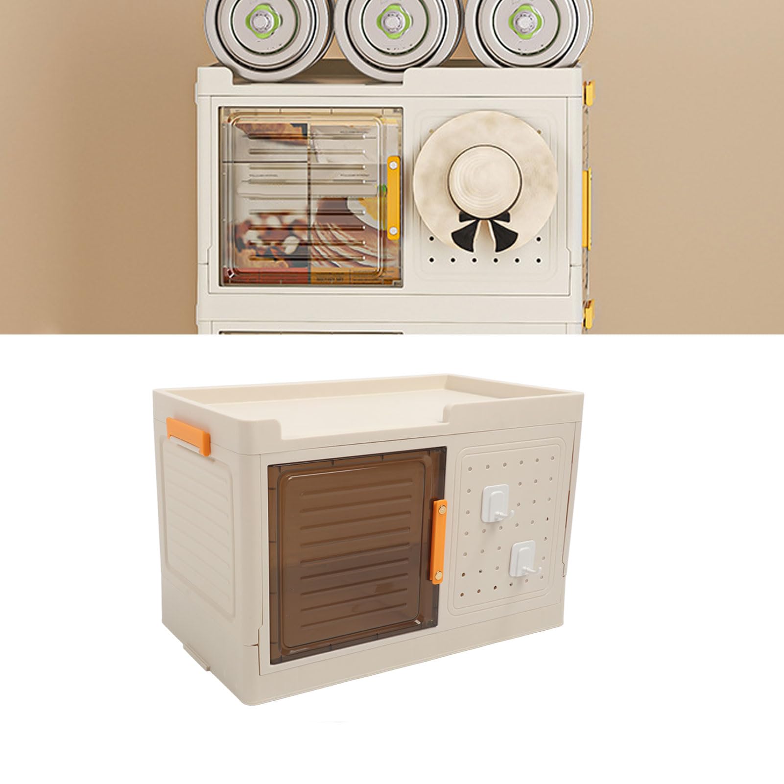 Contenitore di Archiviazione Contenitore con Coperchio, Scatola di Archiviazione Pieghevole, Scatola di Multiuso con Grande capacità, Porta Trasparente, di Impilabile con (1 livello)