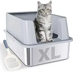 Caixa de Areia Fechada Grande de Aço Inoxidável, Banheiro Gato Fechado,Caixa de Areia para Gato Grande com Pa (Fácil de limpar, reduz odores e tampa alta)