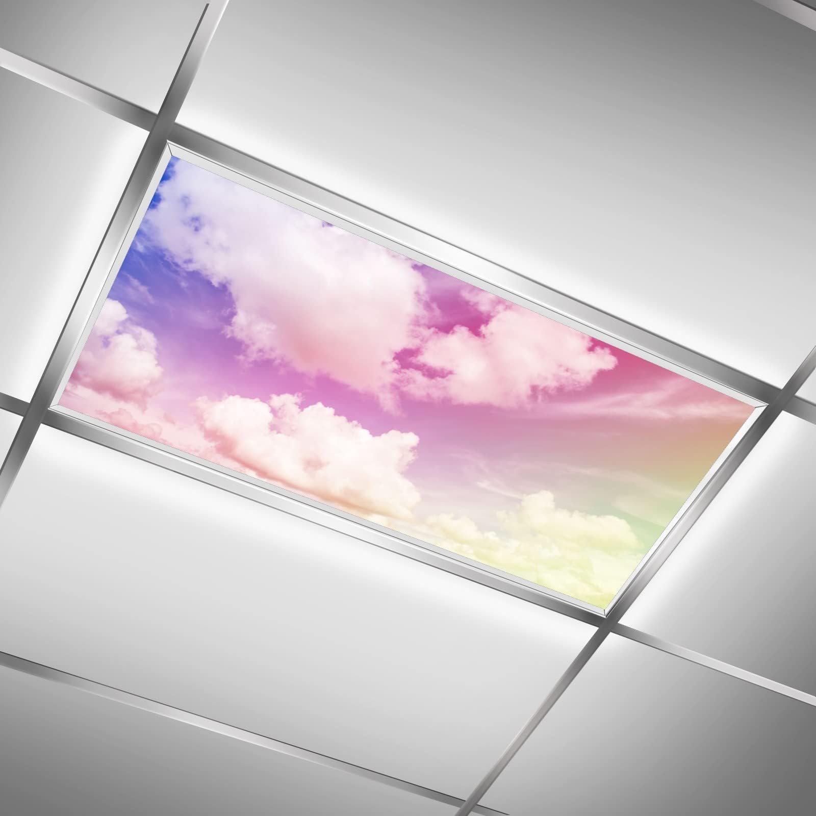 GVGHIDZ Fluorescent Light Covers for Classroom Office - Eliminate Harsh Glare Causing Eyestrain and Headaches.(2inx4in) Office and Classroom Ceiling Light Decoration.Colorful Blue Sky with Clouds
