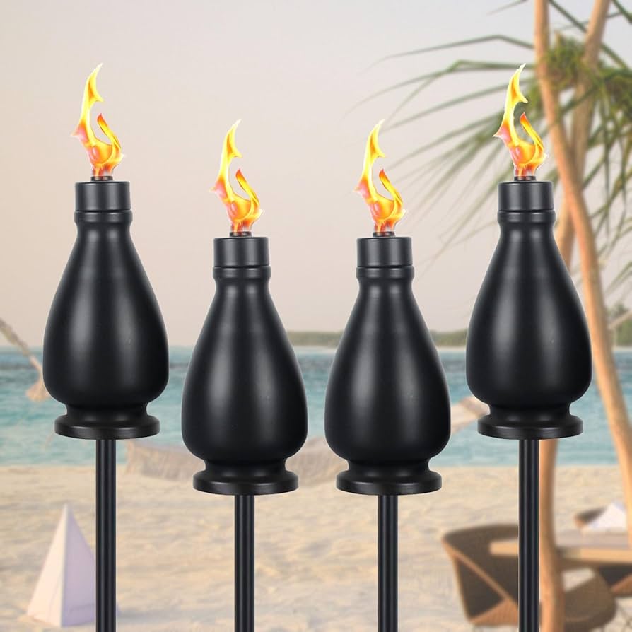 ライト・ランタン Tickle tewei 4 Pack Black Metal Citronella Torches Outdoor, 60 Inch