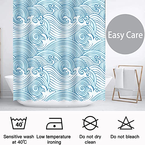 Decoreagy Ocean Wave Shower Curtain For Bathroom,Blue And White Shower Curtains Set For Bathroom With 12 Hooks, Coastal Bath Curtain 72X72In,Waterproof Fabric,Weighted Hem, Machine Washable #TOP5