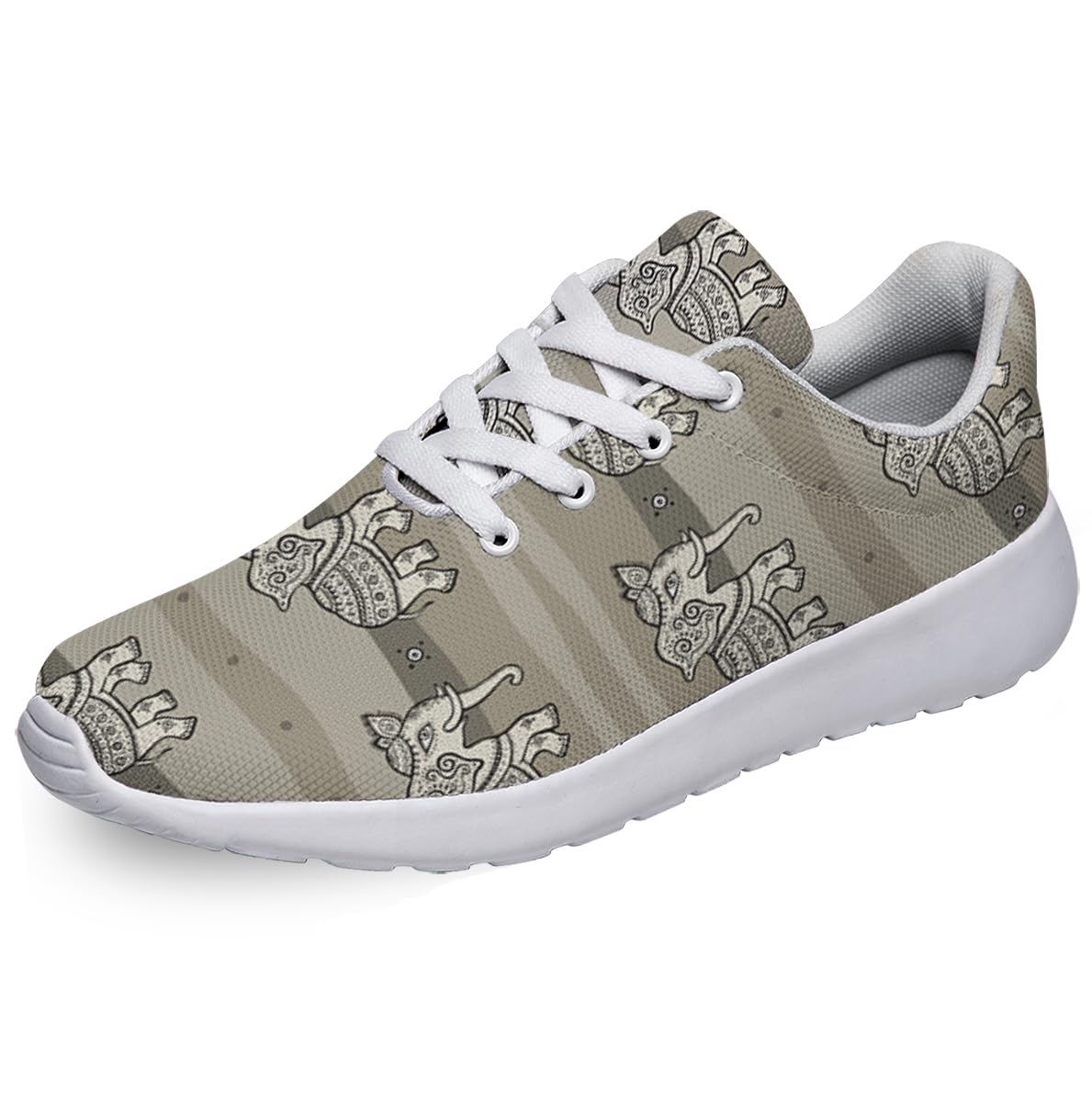 Women Men Elephants Prints Shoes Slip On Running Shoes Athletic Tennis Sneakers White Size 3.5