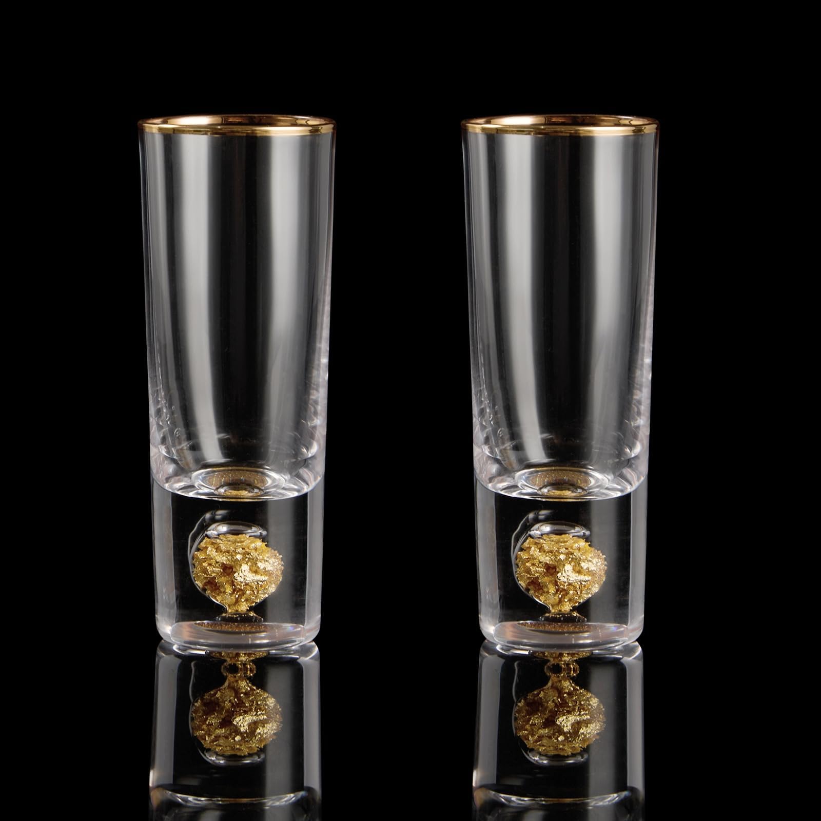 DUJUST Cool Shot Glasses (2oz), Shot Glass Set Decorated with 24K Gold Leaf Flakes, ONE OF A KIND, Cool &amp; Cute Shot Cups, BPA-Free &amp; Lead-Free, Perfect for Décor &amp; Collection, Gift Choices - 2 pcs