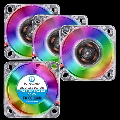 Miniatura 6 de WINSINN Ventilador RGB de 1.181 in de 12 V, impresora 3D colorida LED micro ventiladores de 12 voltios 3010 rodamiento hidráulico, refrigeración sin