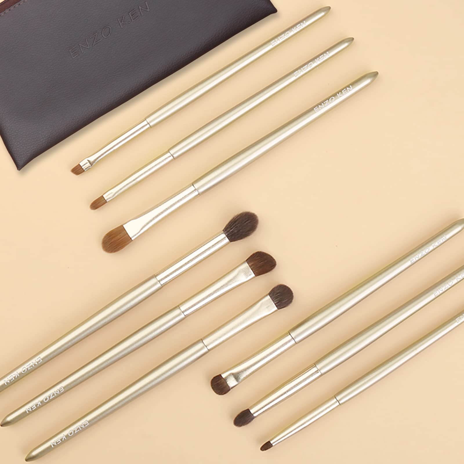 ENZO KEN Natürliches Haar Lidschatten Make up Pinsel Set mit Handtasche, für Unteraugen Concealer Mischung, Rauchige Augen, Augenbraue, Geschwollene Augenringe. E200-Gold