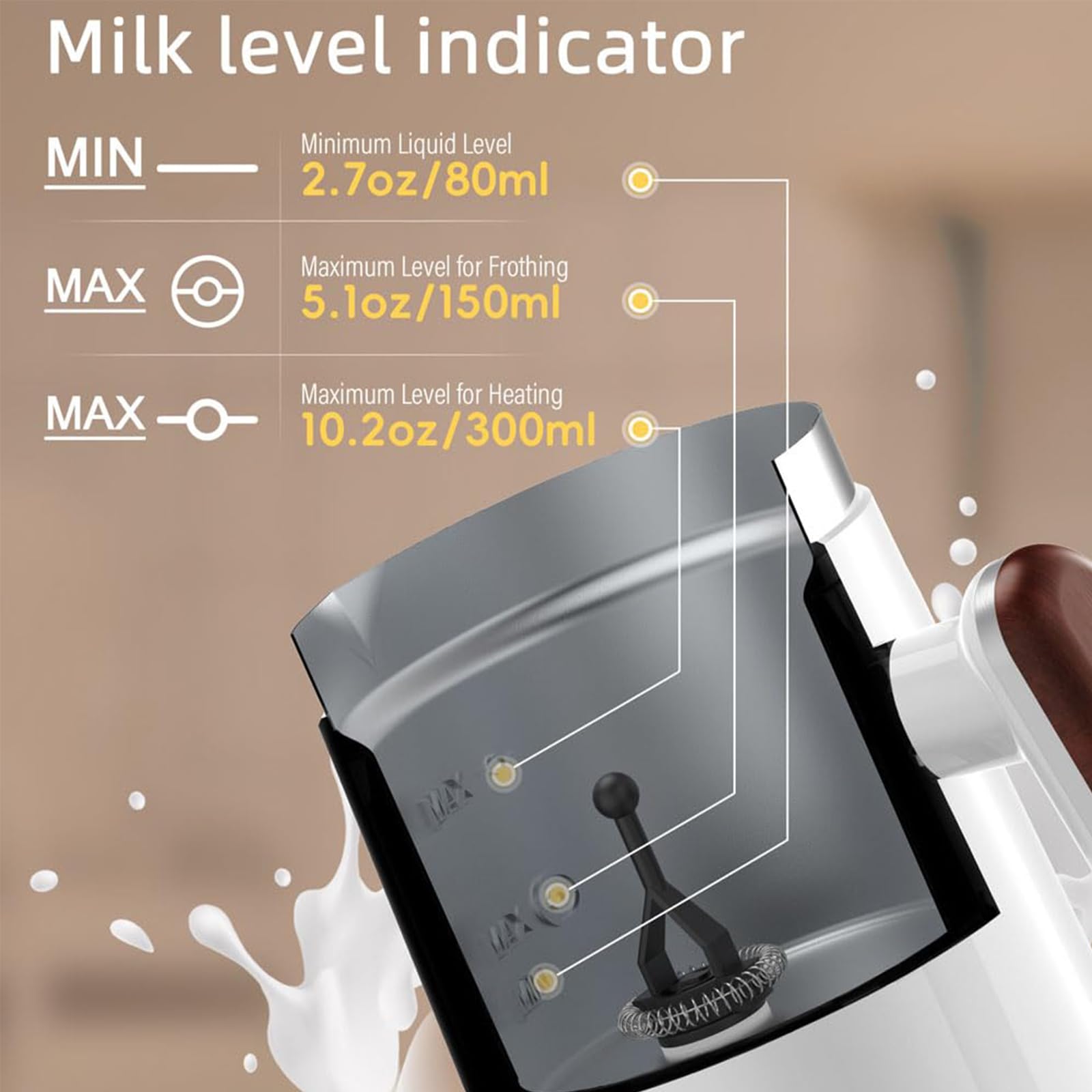 Elektryczny spieniacz do mleka z automatycznym wyłączaniem i cichą pracą, wyjmowany parownik ze stali nierdzewnej 500 W do listew, cappuccino, macchiatos