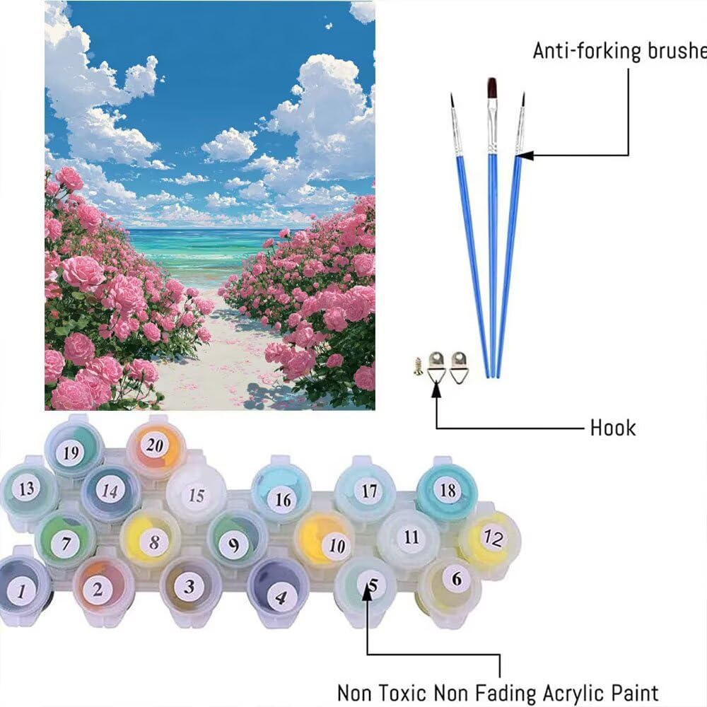 Malen Nach Zahlen Erwachsene DIY Komplettset - Hochwertige Acrylfarben & Leinwand - Entspannendes Kunsthandwerk für Anfänger & Fortgeschrittene Ideales Home Deko Himmel Peonien Motiv (80x100cm) C-859
