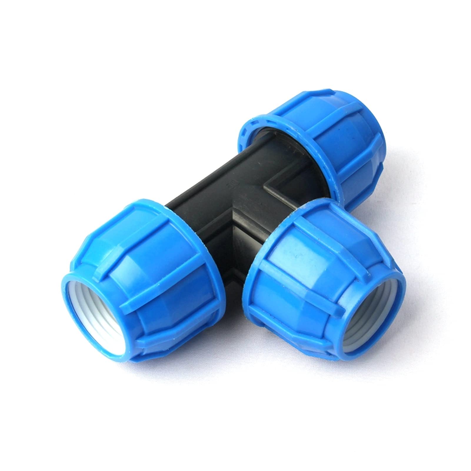 Manguera de jardín de cocina 1 50 mm 63mm Conector de camiseta de PE para el sistema de riego de invernadero agrícola Jardín Conector de tubería de tubería de agua Conector rápido