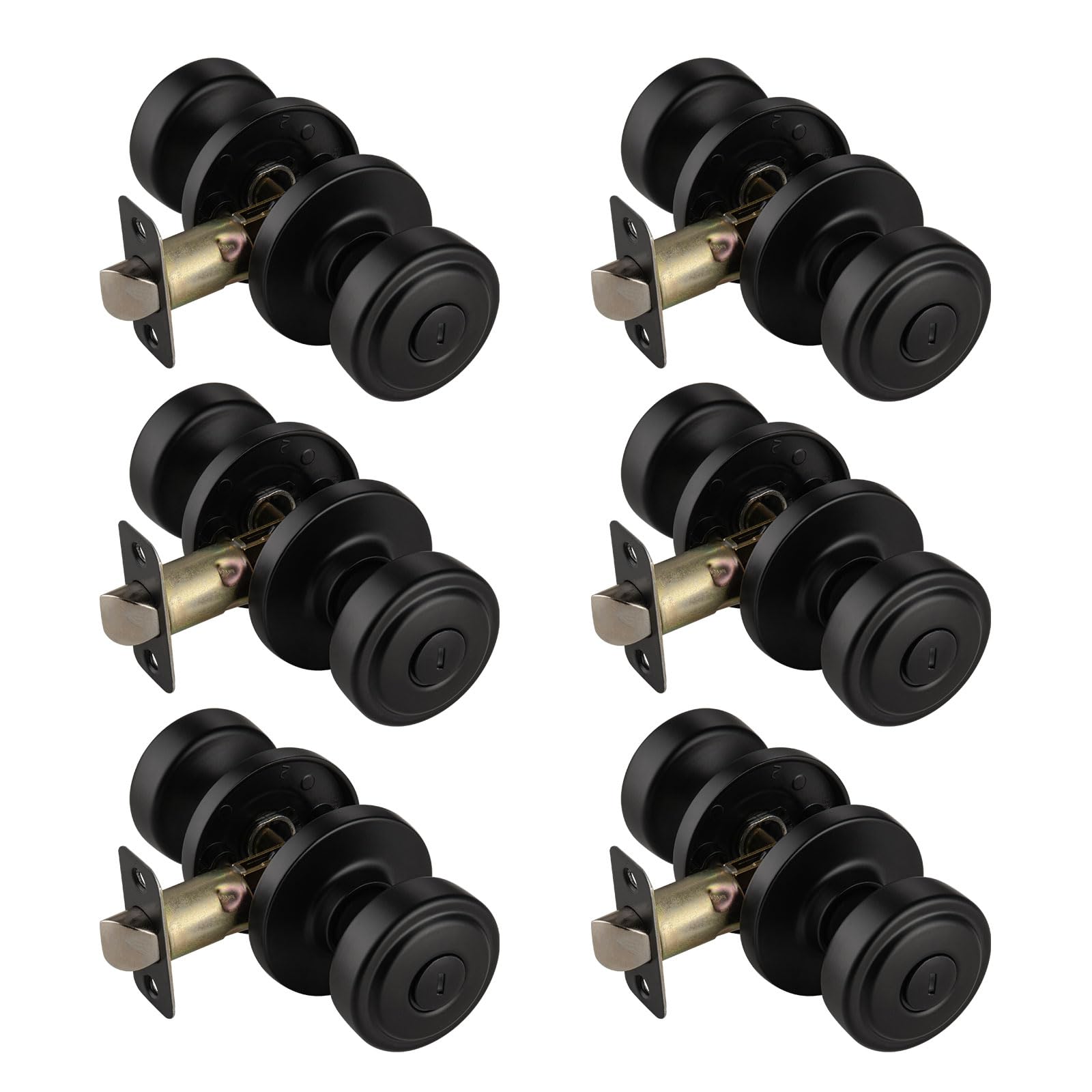 Brushed Gold Door Knobs - 6 Pack with Privacy Lock -18