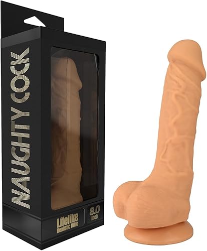 Pene de silicona realista de 8 pulgadas con ventosa, consolador, Piel, 1, 1