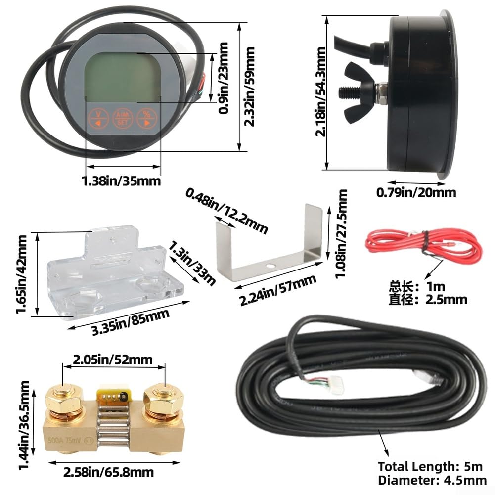Medidor Coulomb 8-120V LED para verde para Batería RV Medidor
