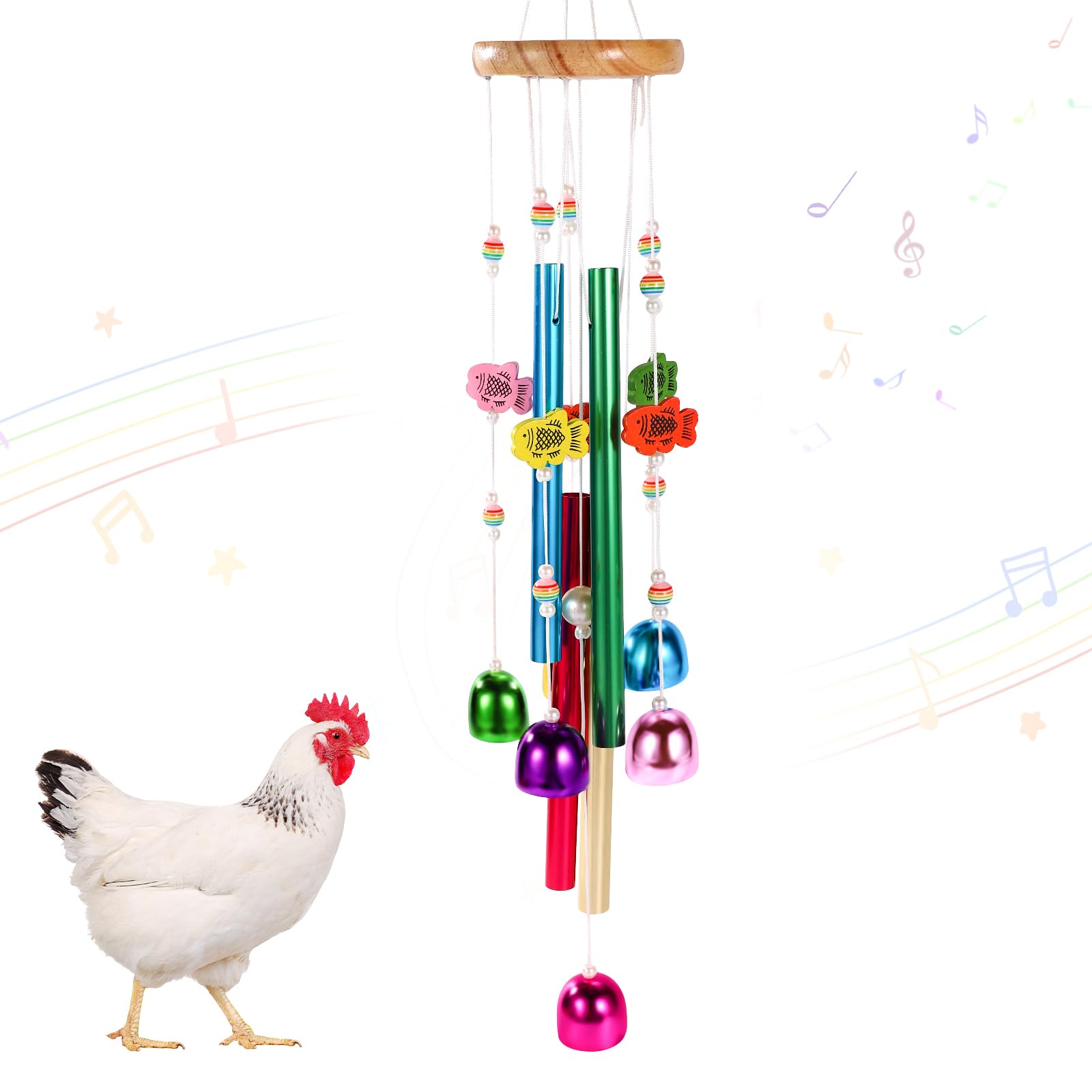Chicken Toys for Coop, Enrichment Toys Wind Chimes Home Garden Colorful Art Hanging Chick Peck Toy Decoration with Bells Fun & Interactive Hens Brooder Accessories for Bird Parrot Lovebird