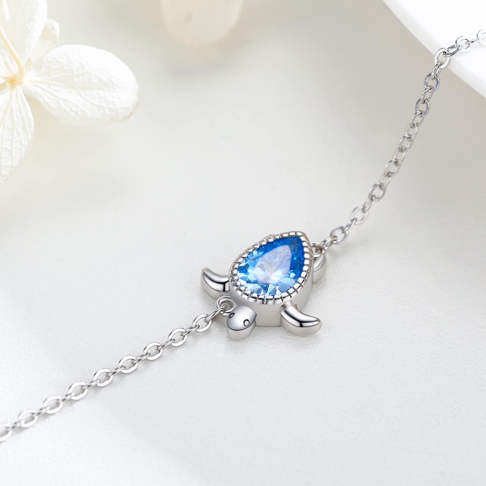 Midir&Etain Pulsera de plata de ley 925 con diseño de koala y tortuga, diseño de oso koala, regalo para mujeres, niñas y novias, 7 inch, Plata de ley, Circonita cúbica