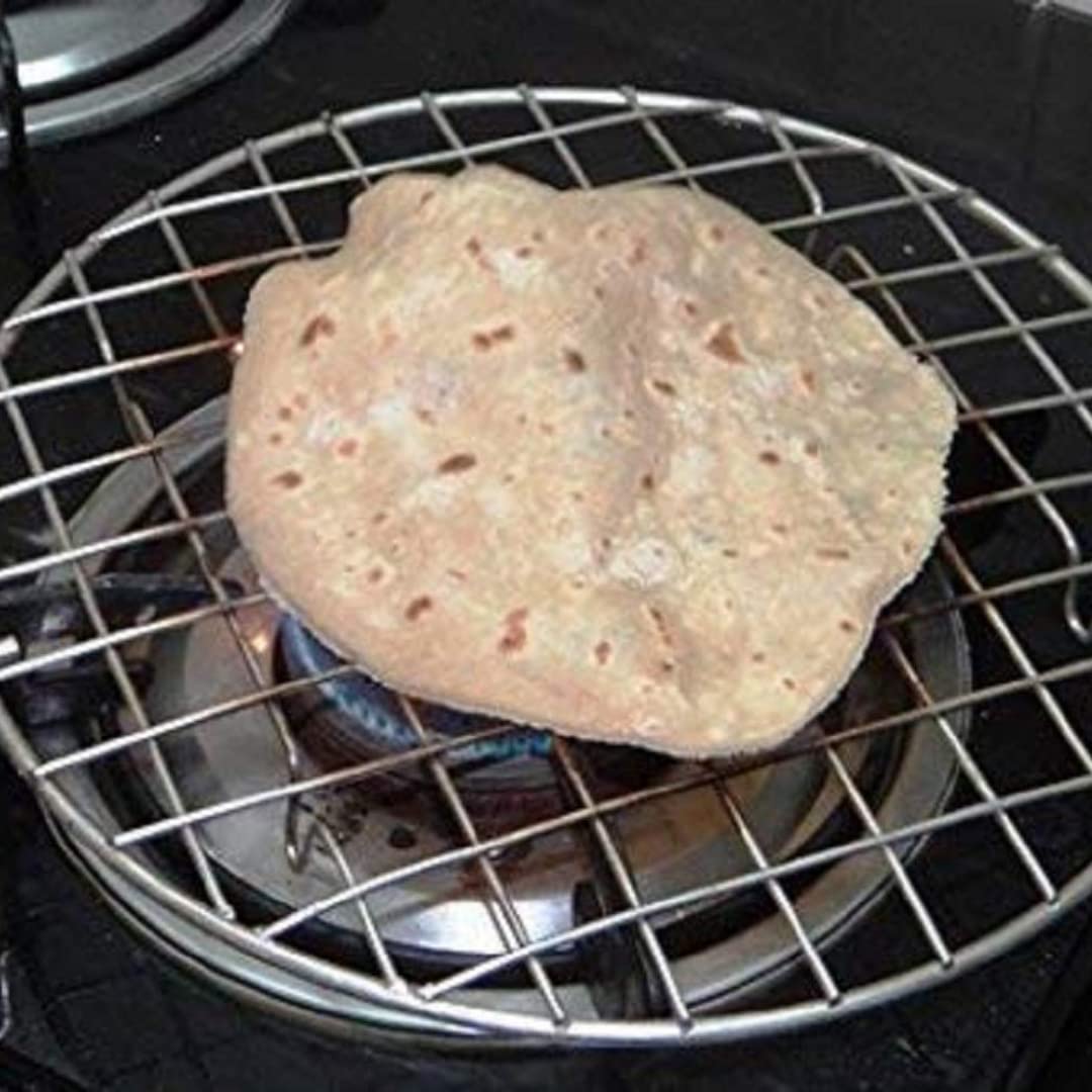 Qebham Roaster Barbecue Net Jali Griller Chapati Toast Grill with Wooden Handle Steaming Cooking and Baking Barbeque Jali for Roti, Paneer (Round) 3