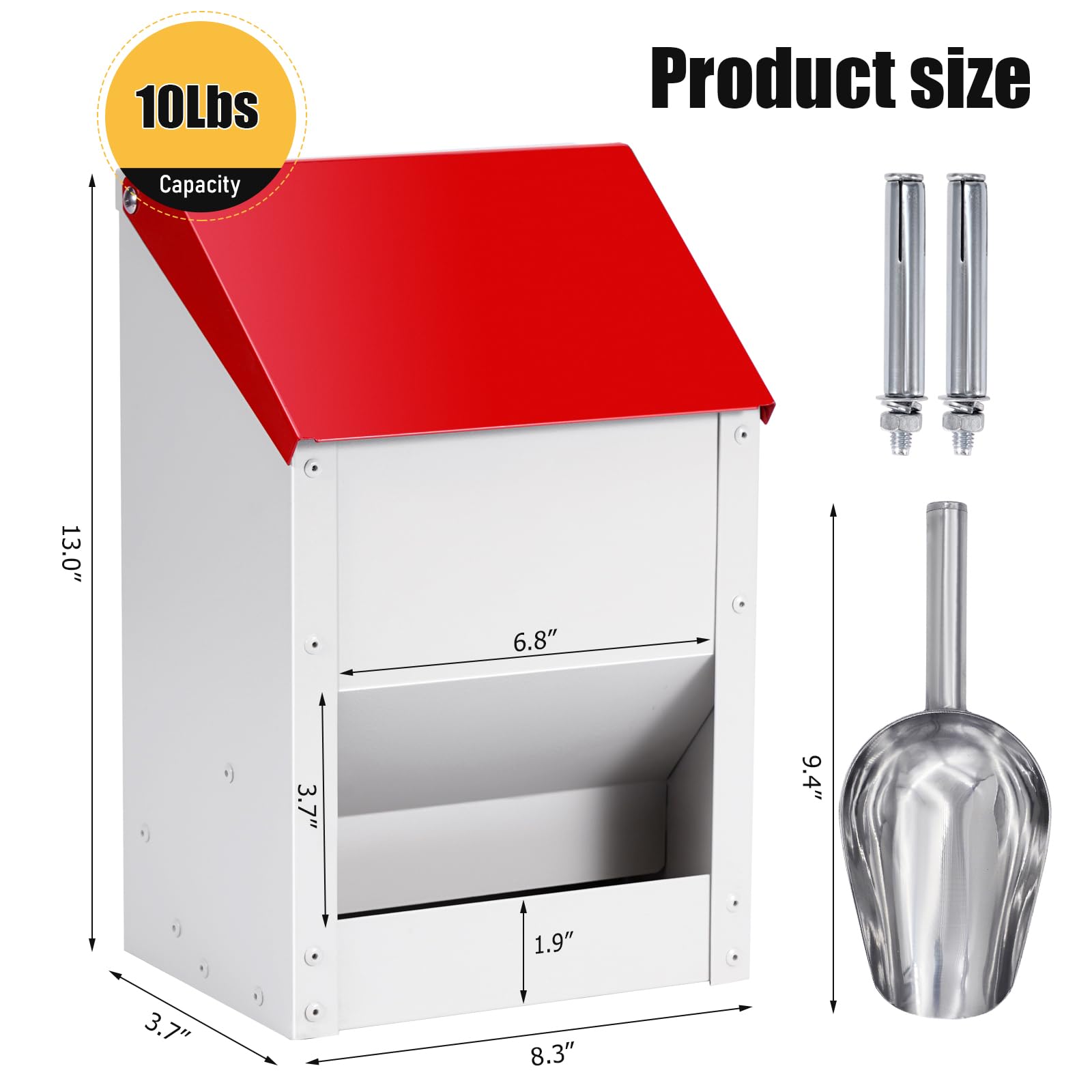 Automatic Chicken Feeder 10lbs Metal Chicken Feeder No Waste Wall Mounted Poultry Feeder Trough with Scoop for Chickens Ducks Quail Geese Pet - image 3