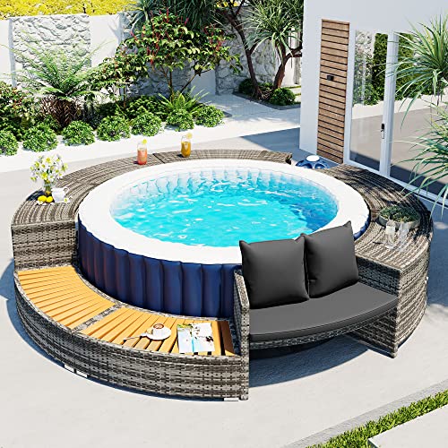 FEZTOY Garden Hot Tub Rattan Spa Surround