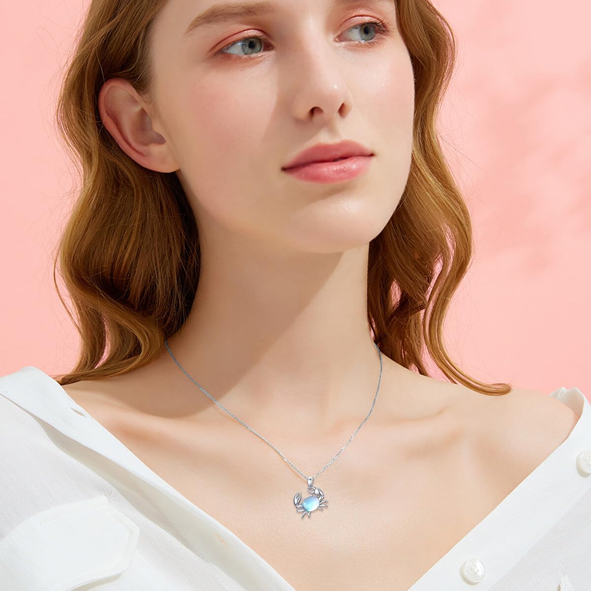 Mondstein Krabben Halskette für Damen aus 925 Sterling-Silber Meer Anhänger Damen Schmuck Geschenkideen