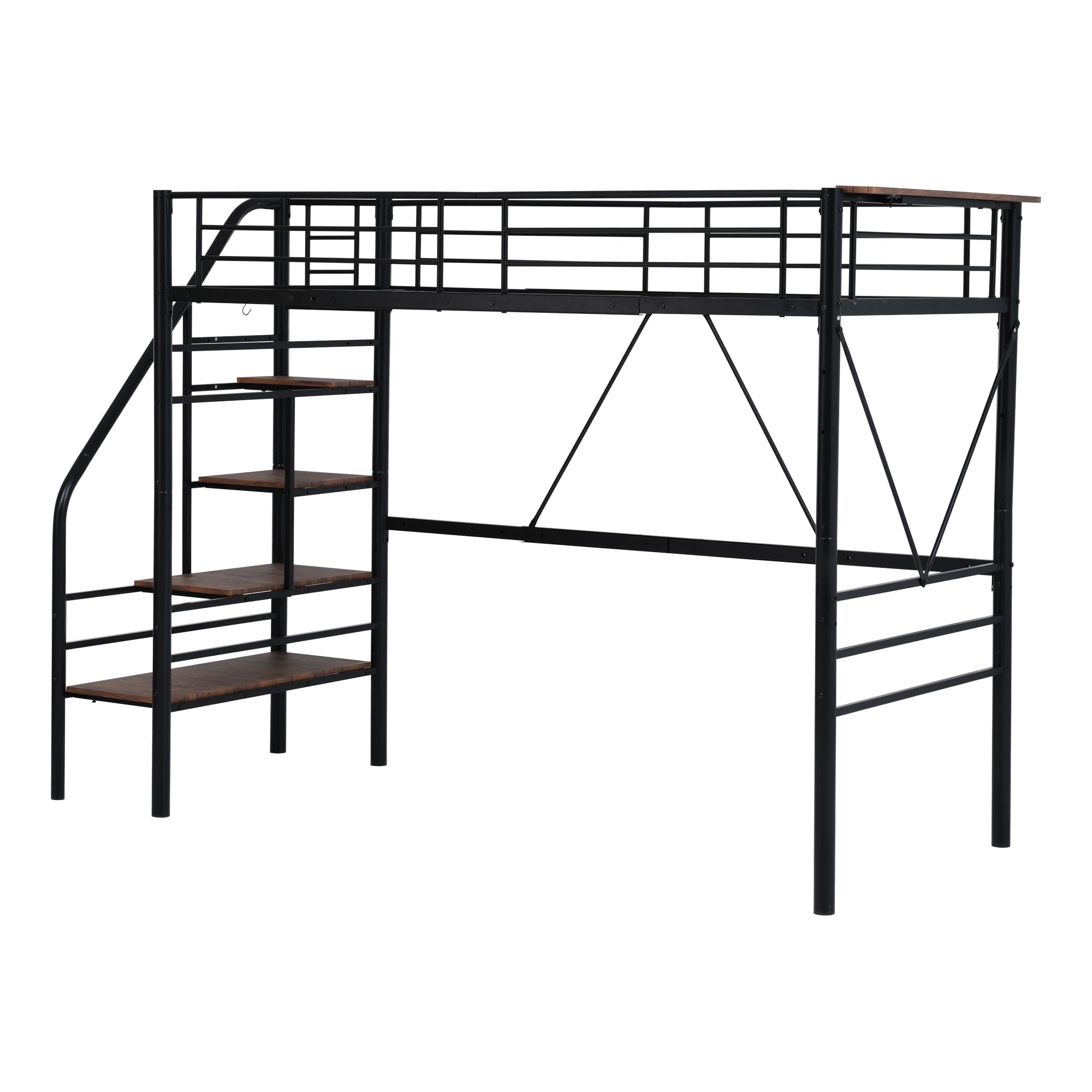 メッシュ床板】SDロフトベッド階段付きパイプベッドセミダブル